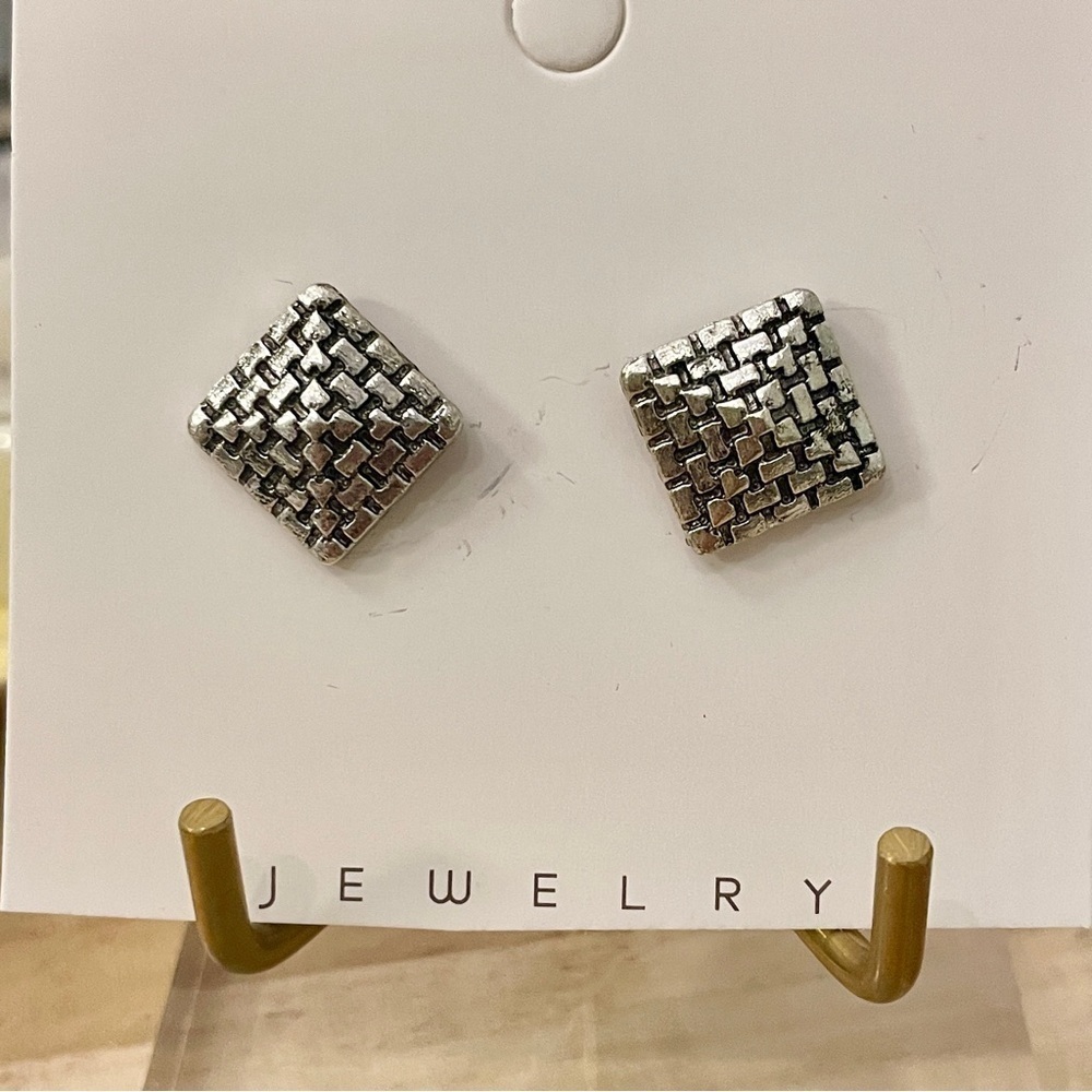 Square Silver Stud Earrings